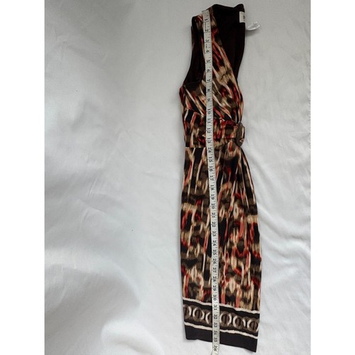 Vintage Studio I Midi Dress Size 6P Retro 90s Wood Buckle V Neck Geo Brown - Picture 9 of 9