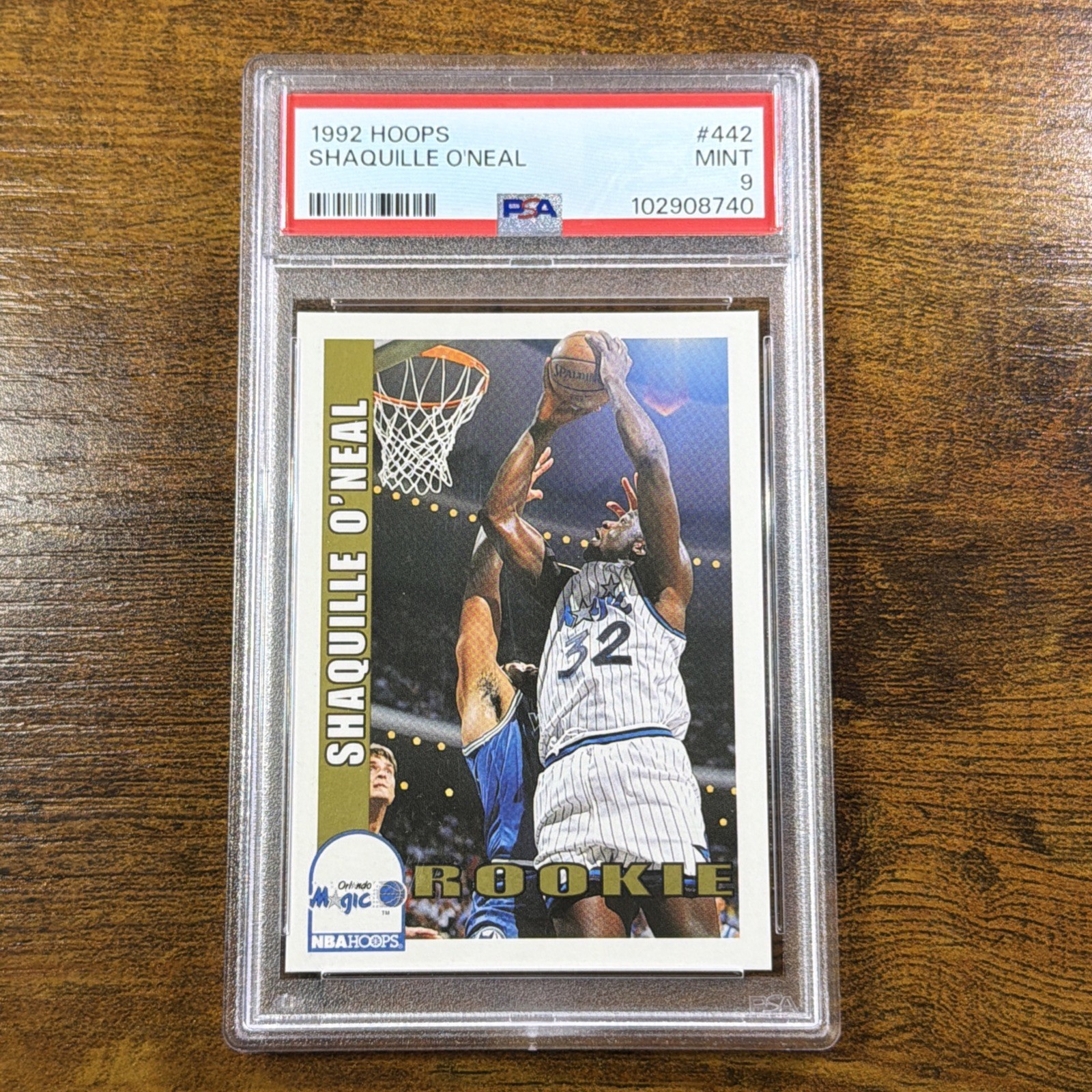 1992 HOOPS #442 SHAQUILLE O'NEAL ROOKIE RC - PSA 9 Magic view 3