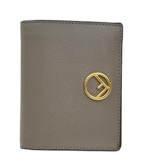 FENDI Logo F is Bifold Compact Wallet Leather Gray GHW Italy 65EG184