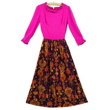 SALE! Vintage 1970's HANDMADE MAXI DRESS Neon Hawaiian Crepe & Flannel Fabric