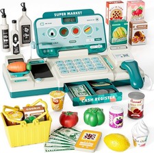 Pretend Cash Register Toy for Kids, Play Cash Register with Real Calculator, Sca