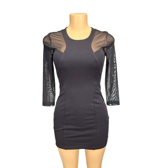 GUESS Black Mesh Sleeve Sheer Illusion Sheath Mini Dress XS