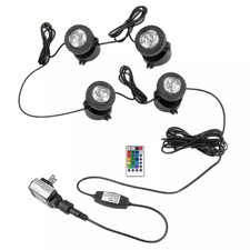 RGB LED Underwater Submersible Pond 4-Light with Timer, Integrated LED IP68 Wate