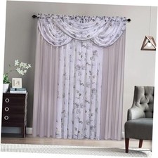 Sheer Curtain Panels - 4-Panel Set 54"W x 95"L Pack of 1 Sanday/Gray Floral