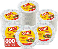 Bulk 600 Round Paper Plates: 10" Blue Flower, Heavy Duty, Microwave Safe