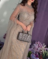 Elegant Evening Dress Cape Sleeve Long Mermaid Sequin Beaded Formal Prom Gowns