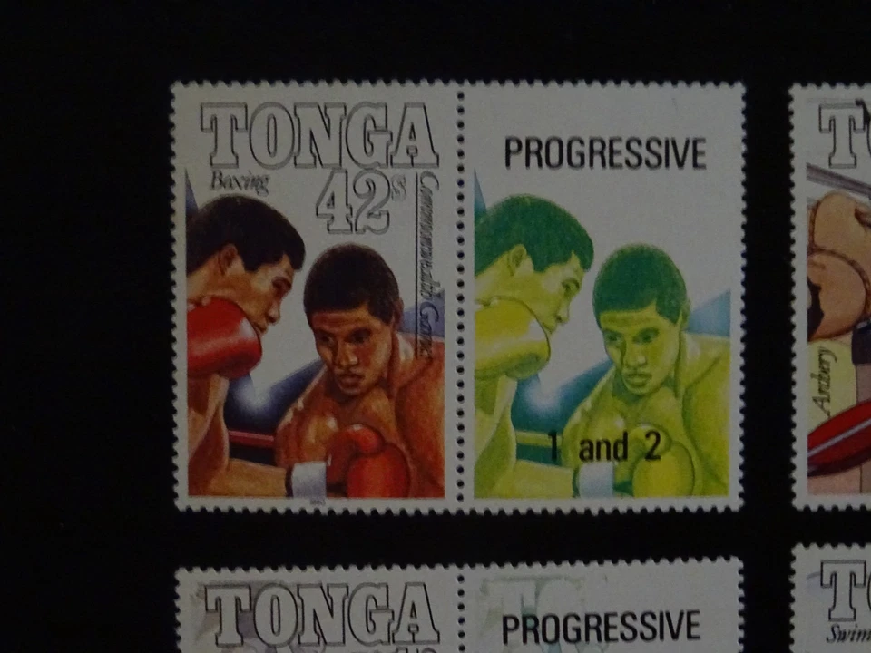 Estampillas de Tonga SG1065/68 Juegos de la Commonwealth Auckland 4+4 etiquetas (progresivas) 1990 Foto 2 de 4