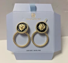 House Of Harlow 1960 Lion Earrings Gold & Black