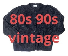 80s 90s Vintage Black Mohair Shaggy Cardigan Oversized Grunge Unisex XL