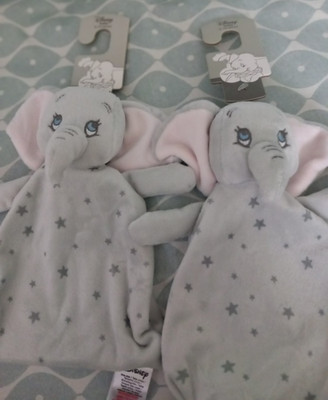 2 x PRIMARK DISNEY DUMBO ELEFANT GRAU STERNE BABY KOMFORTDECKE BLANKIE LOVEY