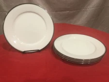 VTG SET OF 4 NORITAKE 7223 COUNTESS DINNER PLATES W/PLATINUM RIM ~ 10 1/2"
