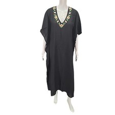 America and  Beyond Womens Kaftan Dress with Embroidery Medium Large Size Black