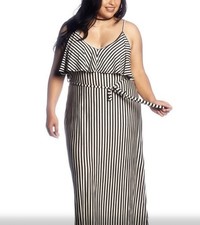 Vibe Sportswear Striped Maxi Dress in Black & White Size 3X
