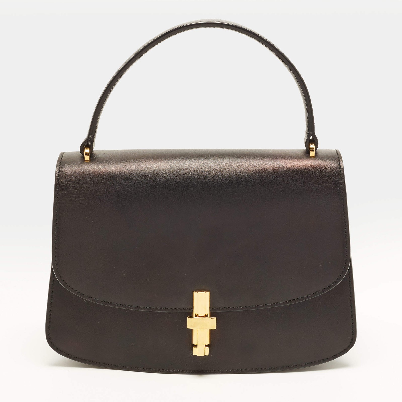 The Row Sophia Black Leather Top Handle Bag