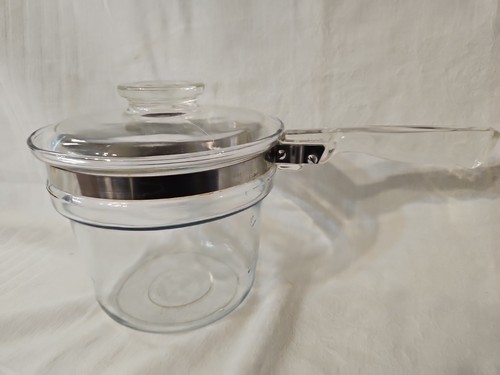 Vintage Pyrex Flameware 6283-U 1.5 QT Double Boiler Top w/Lid & Glass Handle USA - Picture 5 of 11