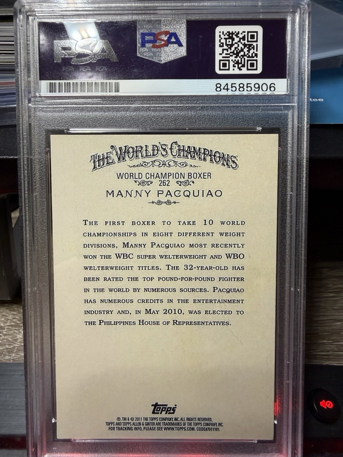 Manny Pacquiao Signed 2011 Topps Allen and Ginter #262 Autograph Graded PSA 10 view 2
