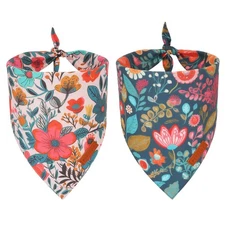2 Pcs Small Floral Reversible Dog Scarf, Flower, Triangle Pet Bandanas, Washable