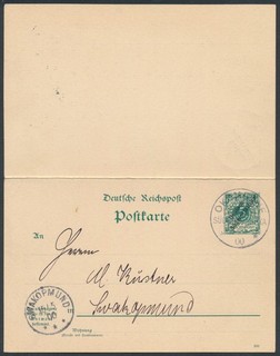 DSW 5 Pfennig Krone Doppelkarte Okombahe 1900 nach Swakopmund (3031)