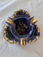 Limoges Ashtray old vintage blue gold smoker smoking bar table top cigarettes