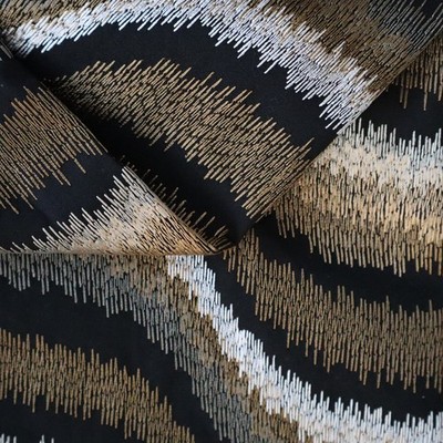 Vtg Luxury Home Dec Fabric Flamestitch Emb Gold, Silver, Black Metallic 1.9 yds