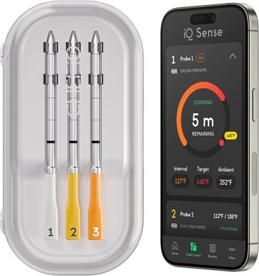 CHEF Iq Sense | Smart Wireless Meat Thermometer | 3 Ultra-Thin Probes | Wifi Unl