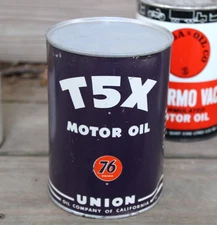 FULL early 1950's era UNION 76 T5X MOTOR OIL Old 1 qt. Metal Can ~NICE~~NO LEAKS