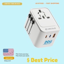 All-in-One Travel Adapter for 224 Countries - 20W PD Charging with 3 USB Ports
