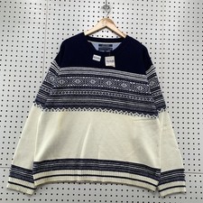 Tommy Hilfiger Mens Sweater XXL Ivory Fair Isle Pullover Long Sleeve