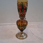 Beautiful Vintage Amber Glass OIL Lamp  Faux Tiffany Style