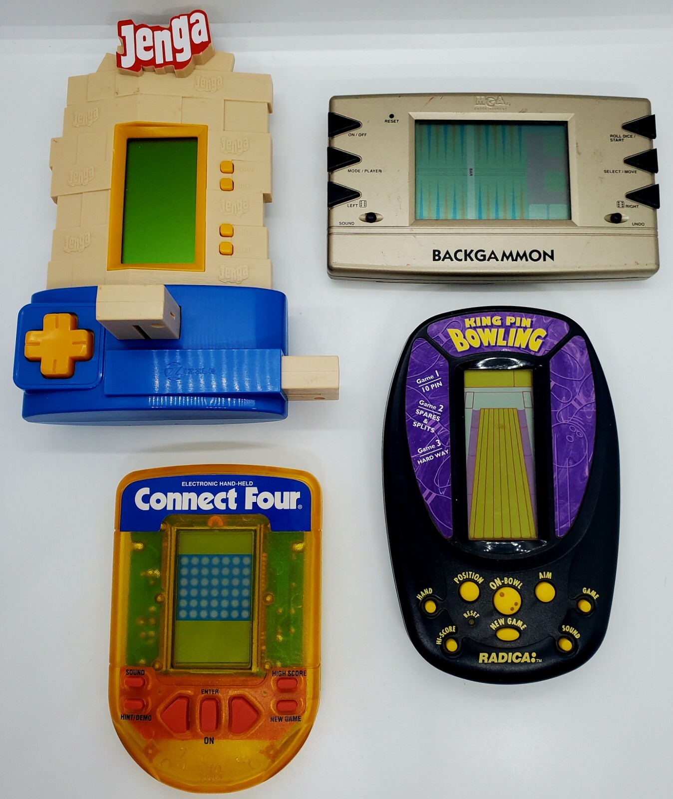 4 Game LOT Handheld LCD Electronic (Jenga/Bowling/Backgammon/Connect 4