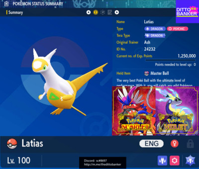 6IV Shiny Latios Pokemon Scarlet and Violet
