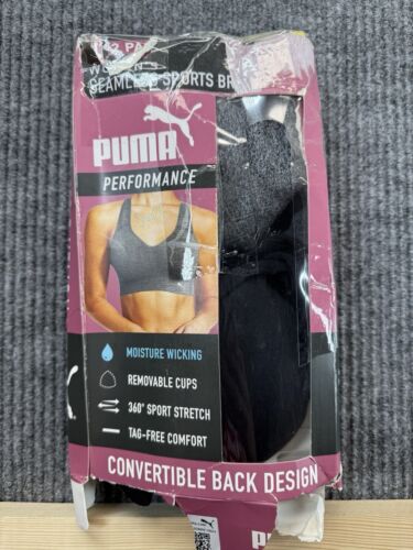 Puma Sports Bra Small Black Gray Seamless Performance Racerback Stretch 2 Pack