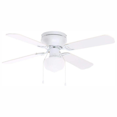 42 in White Ceiling Fan Flush Mount Low Profile LED Light Affordable Small Room
