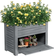 NAIZEA 34"x18"x30" Wooden Planter Box Large Planter Stand Box Raised Bed Garden