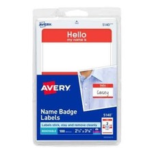 Avery Name Badge Labels 2"X3 1/8" Removable Red 100/Pk School Office Conference