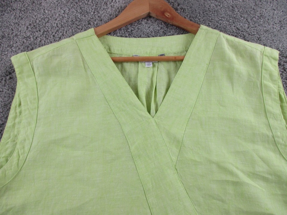 W. Lane Blouse/Top 12 Sleeveless Long Length V Neck Green Linen eBay
