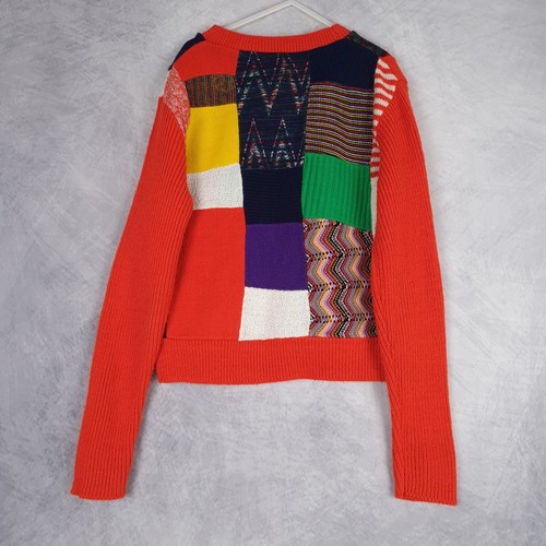 Vintage 70s Patchwork Sweater Womens XS / S Orange Green Floral Acrylic Mod - Picture 18 of 24