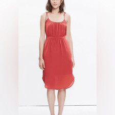 Madewell Silk Skyway Cami Midi Dress Coral Red