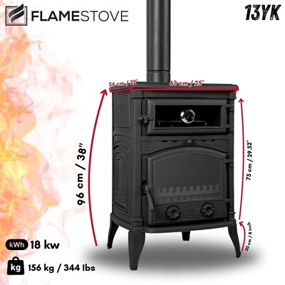 Woody cast iron stove with oven, wood burning stove, % 100 cast iron stove