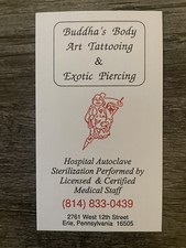 vintage BUDDAH S BODY ART TATTOO BUSINESS CARD RALEIGH NC ephemera