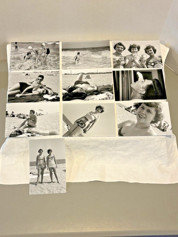 Vintage Black & White BEACH Photos & Negatives * 1950s * SWIMSUIT SHOTS !