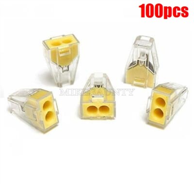 100Pcs 2 Pins Wire Contecter 0.75-2.5MM2 PCT-102 Push In Yellow New Ic rp