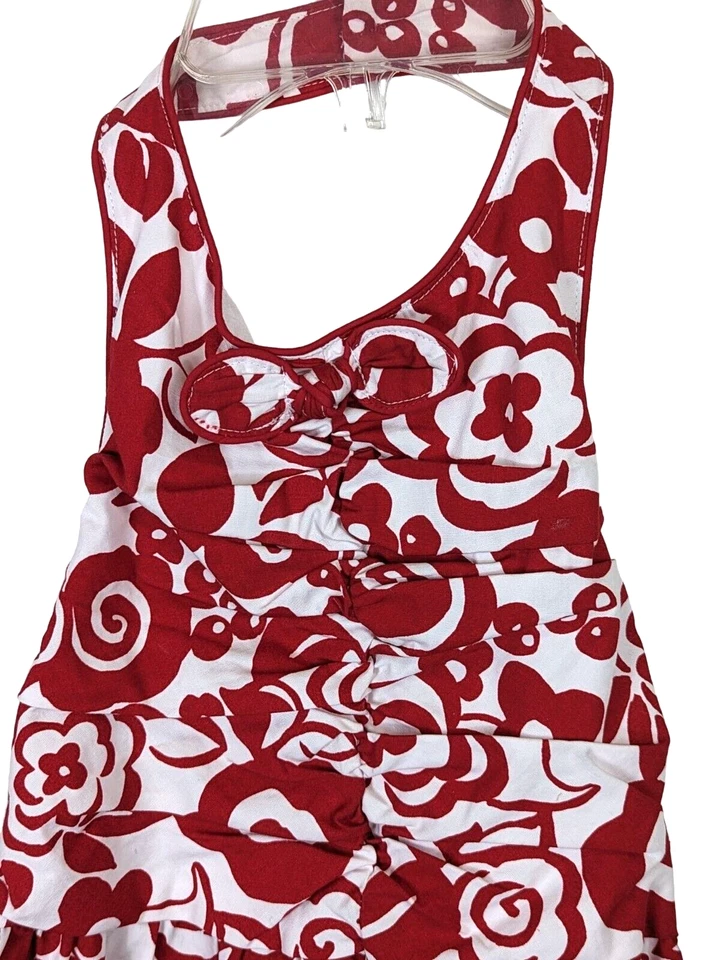 Gymboree Parisian Afternoon Red White Floral Ruche Shirred Romper Girls size 5 T - Image 2 of 4
