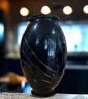 HUGE Vintage Art Nouveau Draped Black Modernist Glass Vase HOCKING 1980 1990s