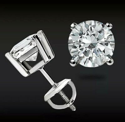 4,00 ct TW Rundschliff Moissanit Ohrstecker 14 K Weißgold Schraubverschluss 8 mm 695 $
