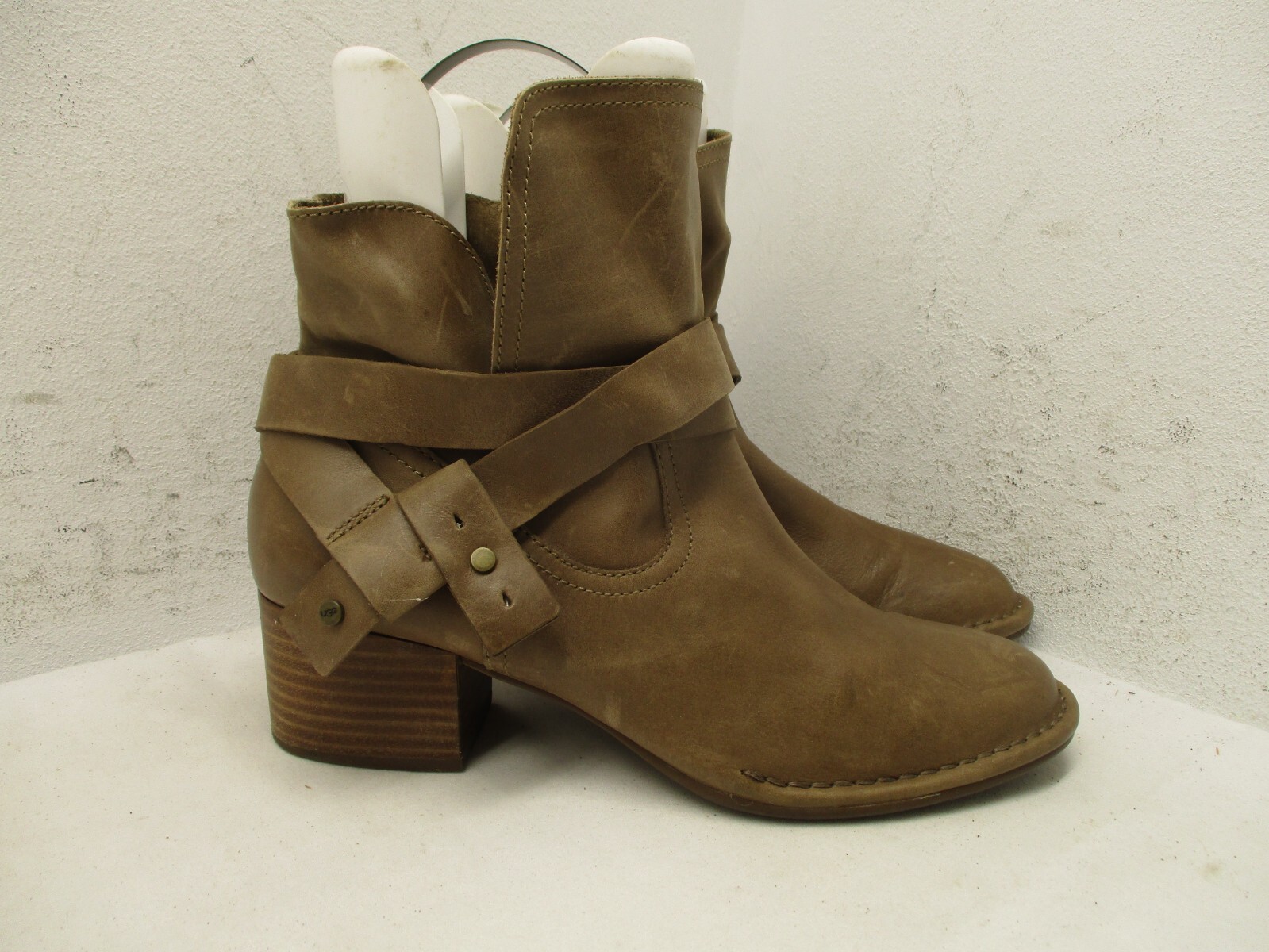 UGG Womens Brown Leather Side Zip Strap Ankle Boo… - image 1