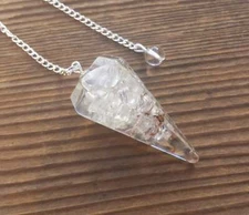 ORGONE CLEAR QUARTZ GEMSTONE FACETED ORGONITE PENDULUM 