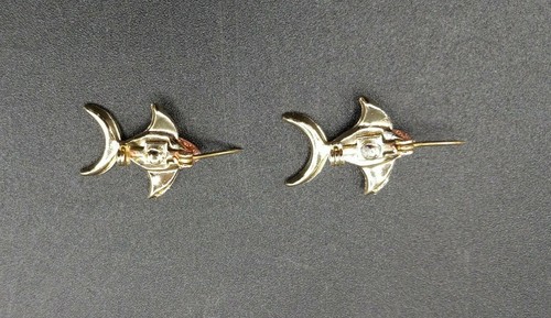 Vintage Set of 2 Fish Pins w/ Sparkle Brown Goldstone Glass Silver Tone - Picture 5 of 5