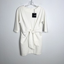 Asos Dress Petite 4 Women Front Tie Sheath White 3/4 Sleeve Bow Shift P