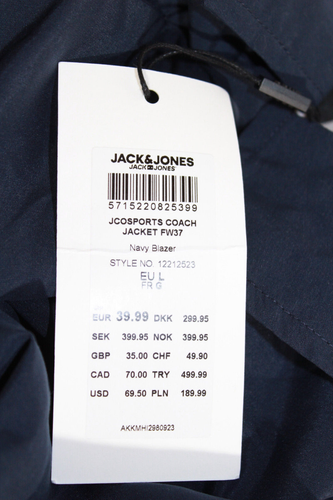 Jack & Jones Jacket Large Navy Blue JCOSports Coach FW37 - Picture 5 of 15